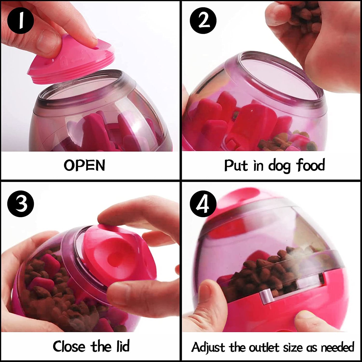 Dog Treat Ball, IQ Treat Dispensing Dog Toys, Interactive Food Puzzles Ball for Dogs, Pet Slow Feeder Ball (10cmx12cm, Pink)