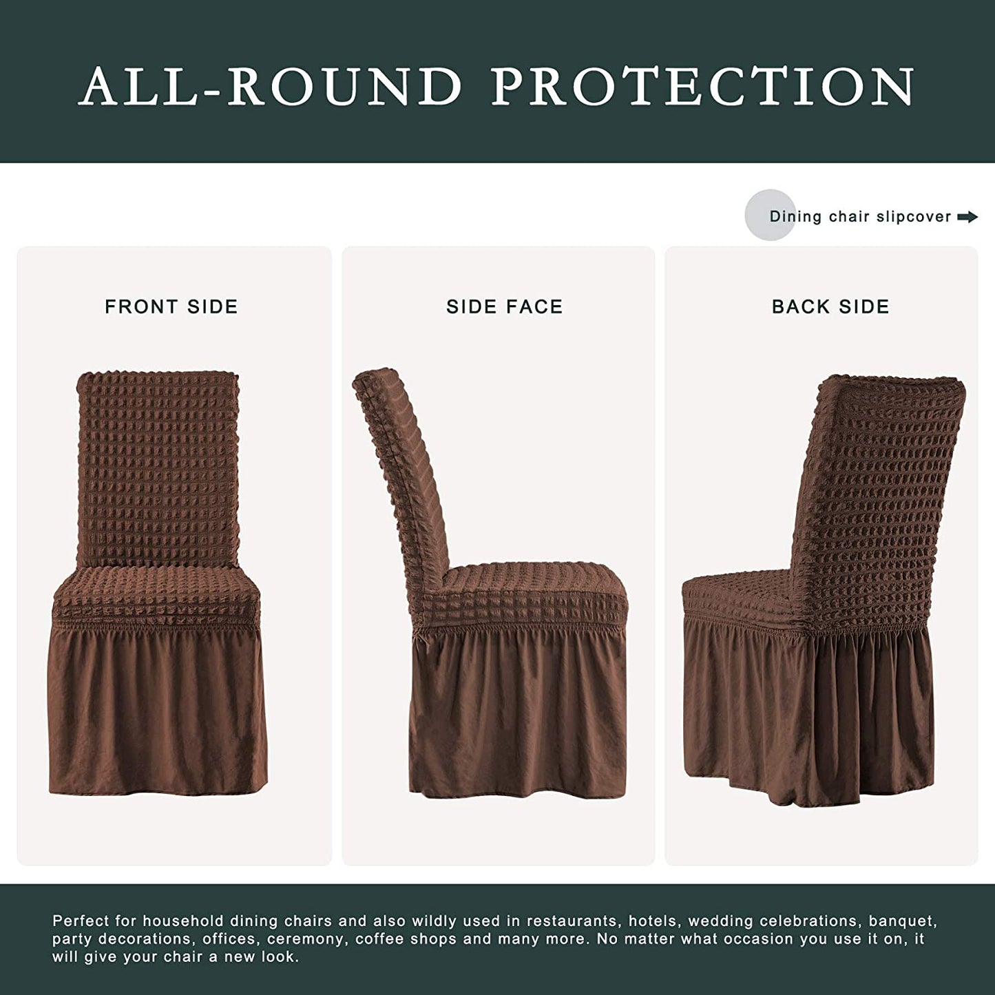 Stretchy Dining Room Chair Covers with Long Skirt, Suitable for families, parties, dirt resistant ,Set of 2/4/6/8 PCS,Chocolate