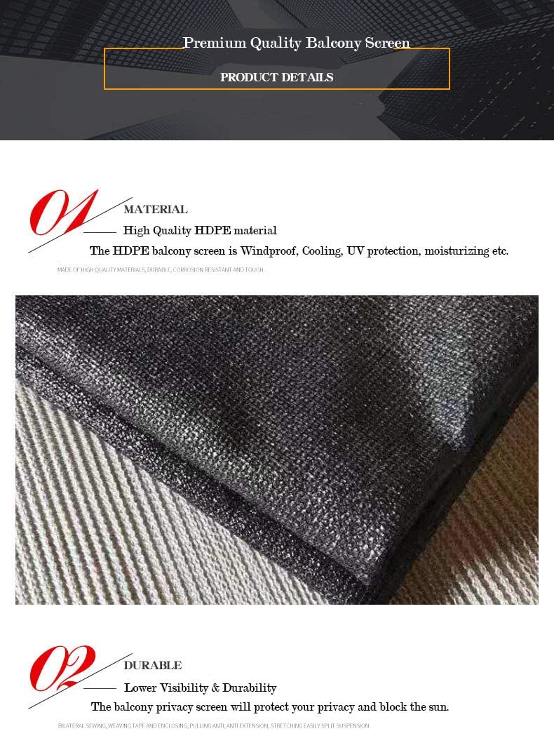 Balcony Privacy Screen Fence Cover, Privacy Screen UV-Resistant Visibility Reduction Fence Screen for Balcony, Backyard, Patio, Porch, Garden (Black)