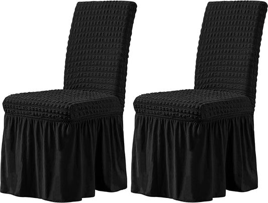 Stretchy Dining Room Chair Covers with Long Skirt, Suitable for families, parties, dirt resistant ,Set of 2/4/6/8 PCS,Black