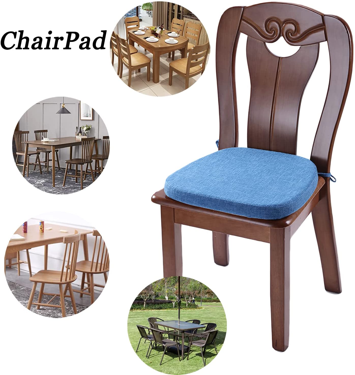 Chair Cushion with Ties for Dining Chairs(1/4/6/8 PCS, Blue)