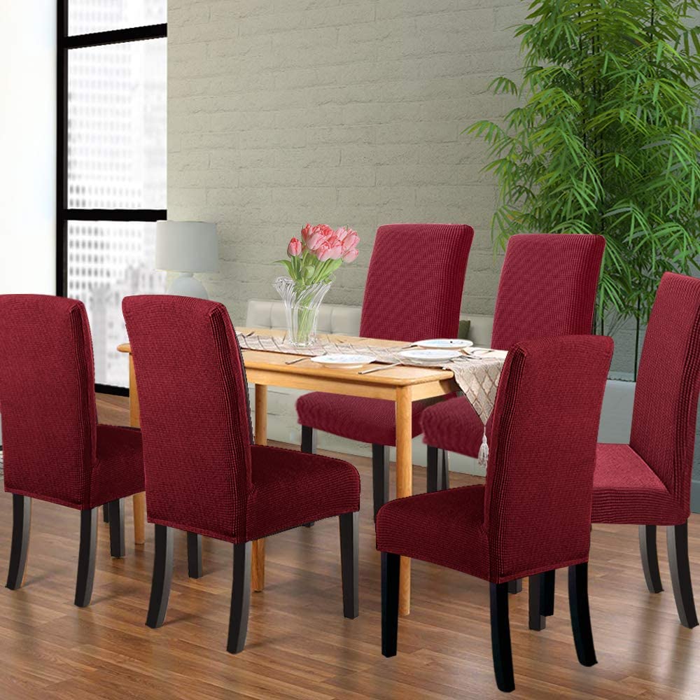 Stretch Jacquard Dining Chair Covers Set of 2/4/6/8, burgundy