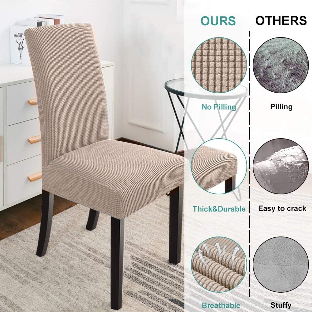 Stretch Dining Room Chair Slipcovers , Set of 2/4/6/8 PCS, Khaki