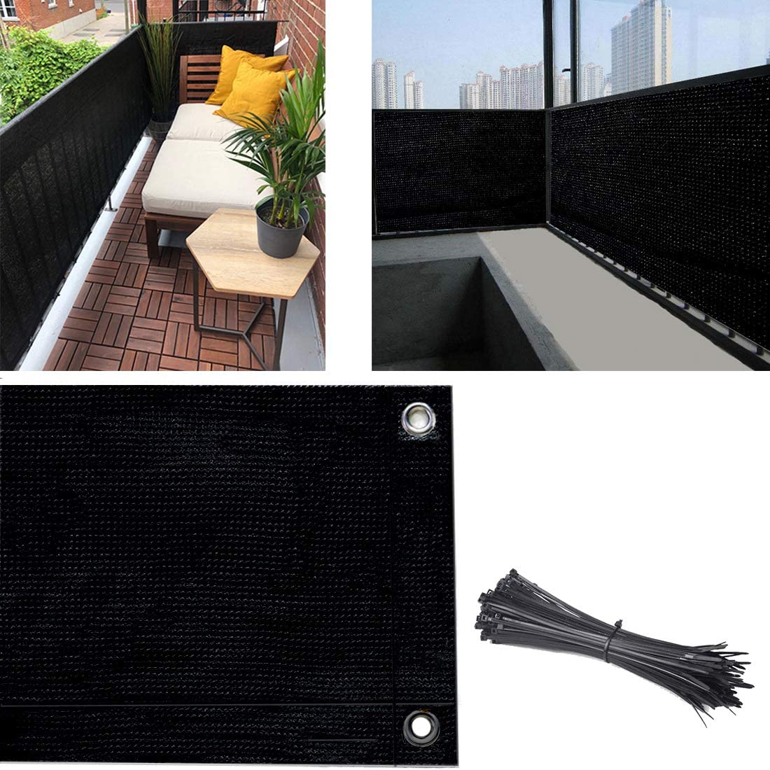 Balcony Privacy Screen Fence Cover, Privacy Screen UV-Resistant Visibility Reduction Fence Screen for Balcony, Backyard, Patio, Porch, Garden (Black)