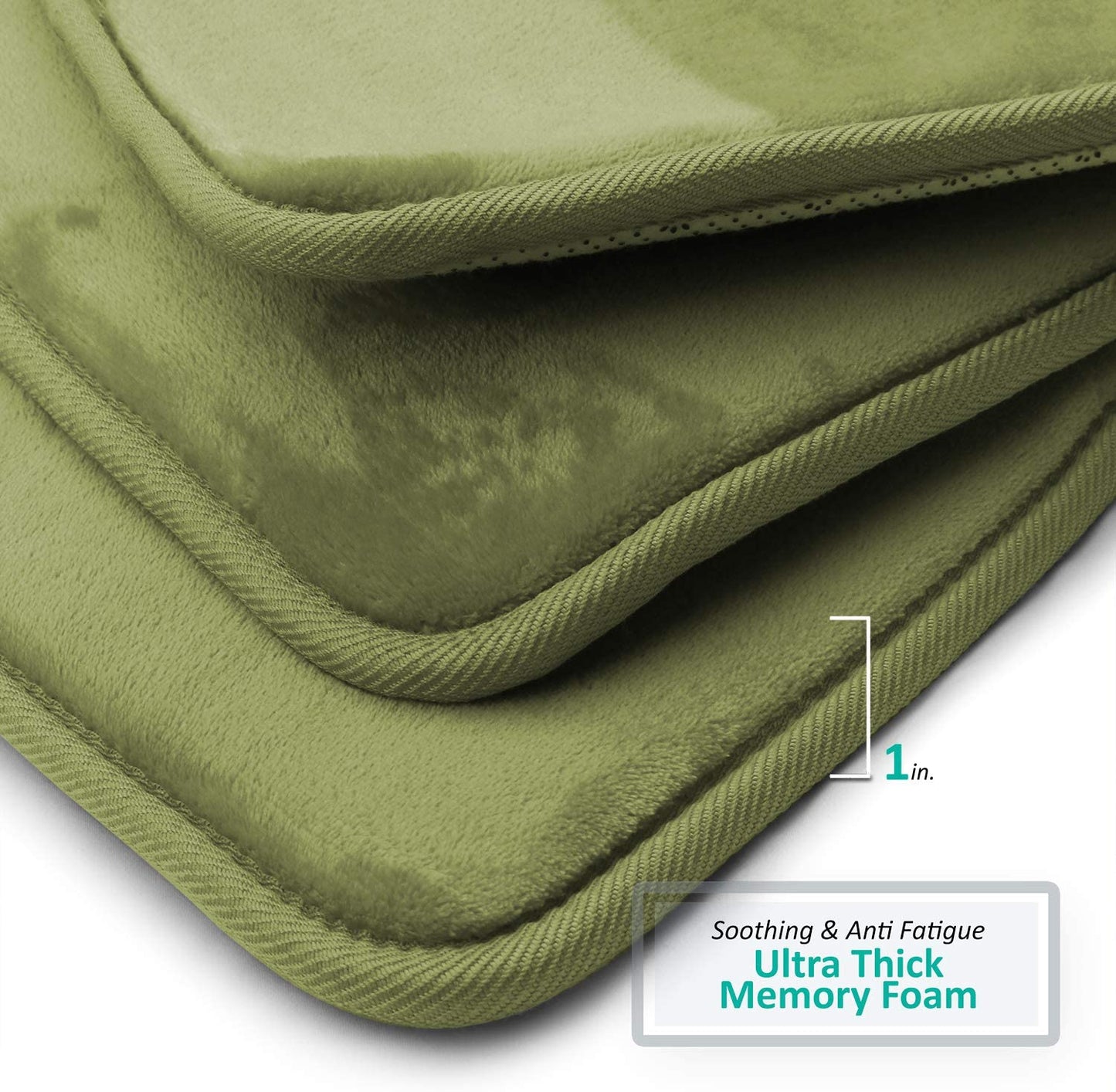 Bathroom Rugs Memory Foam Bath Mat Set for Bathroom, Non Slip Absorbent Velvet - Fast Drying –Bathroom Rug and Contour Rug Set 3 Piece -Olive Green
