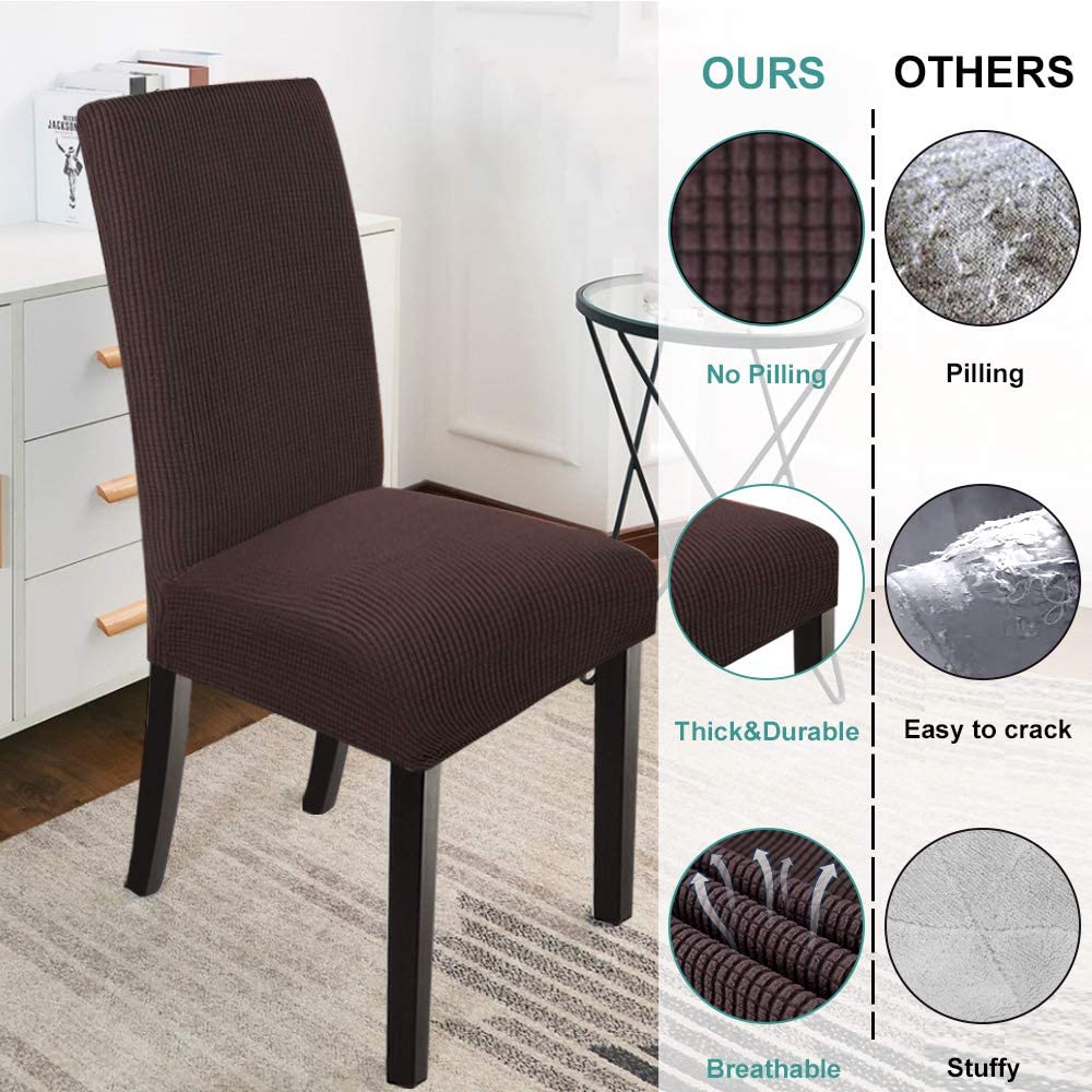 Stretch Jacquard Dining Chair Covers Set of 2/4/6/8, brown