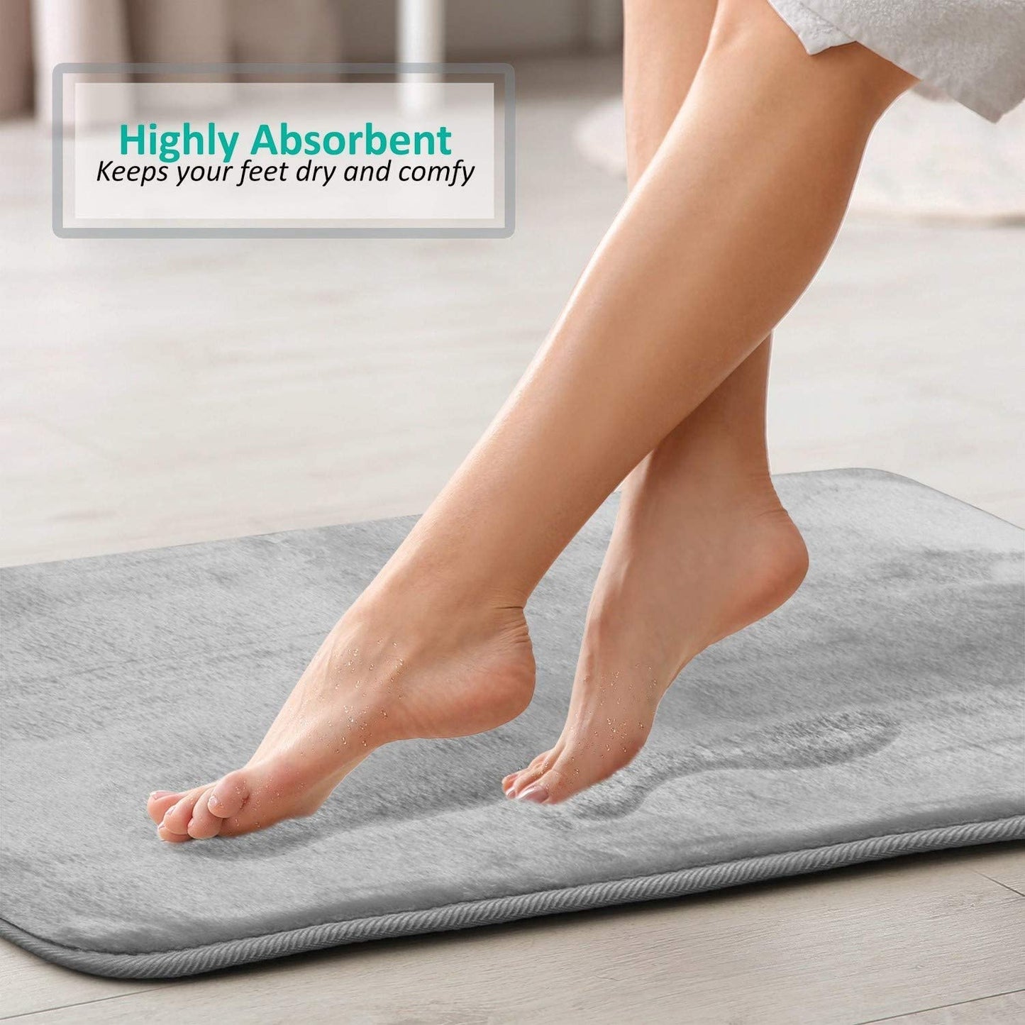 Bathroom Rugs Memory Foam Bath Mat Set for Bathroom, Non Slip Absorbent Velvet - Fast Drying –Bathroom Rug and Contour Rug Set 3 Piece -Silver Gray