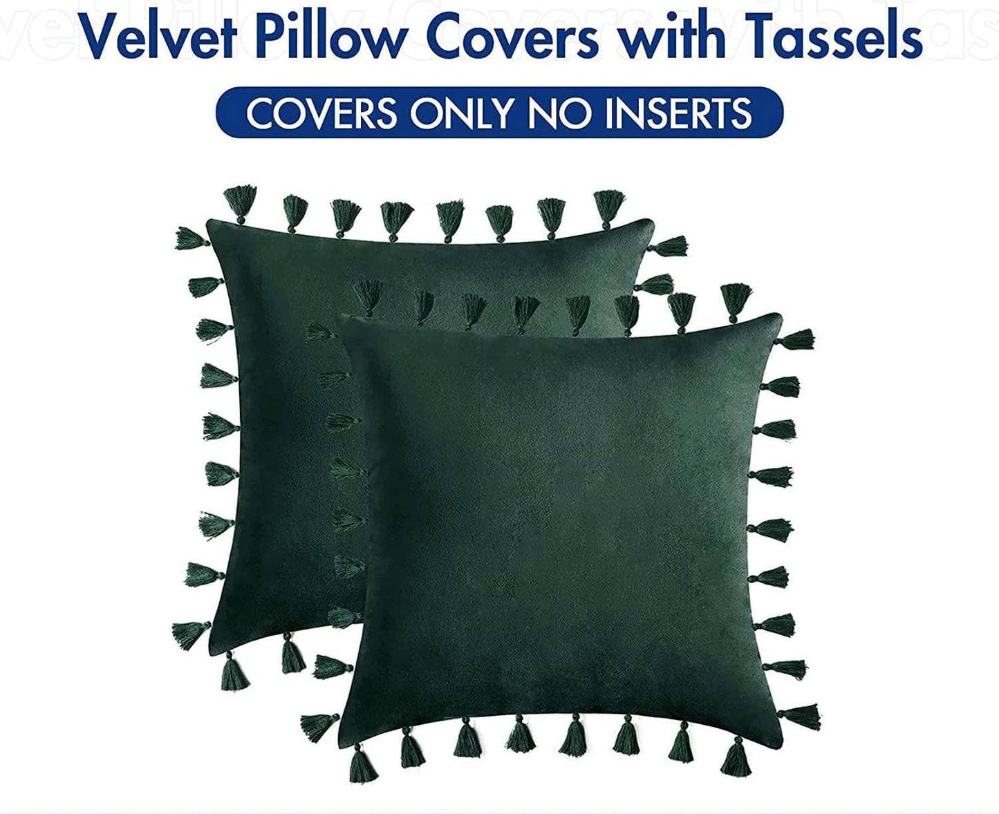 Pack of 2 Velvet Soft Solid Decorative Throw Pillows with Tassels Fringe Boho Accent Cushion for Couch Sofa Bed, Army Green