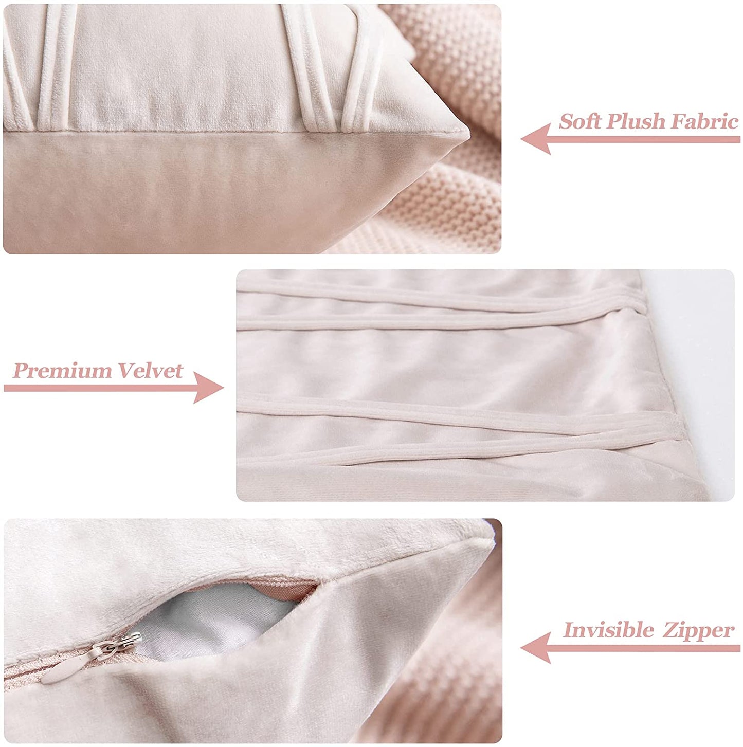 2x Velvet Throw Pillows for Couch Bed Sofa (Inserts + Pillow Covers,  Pink)