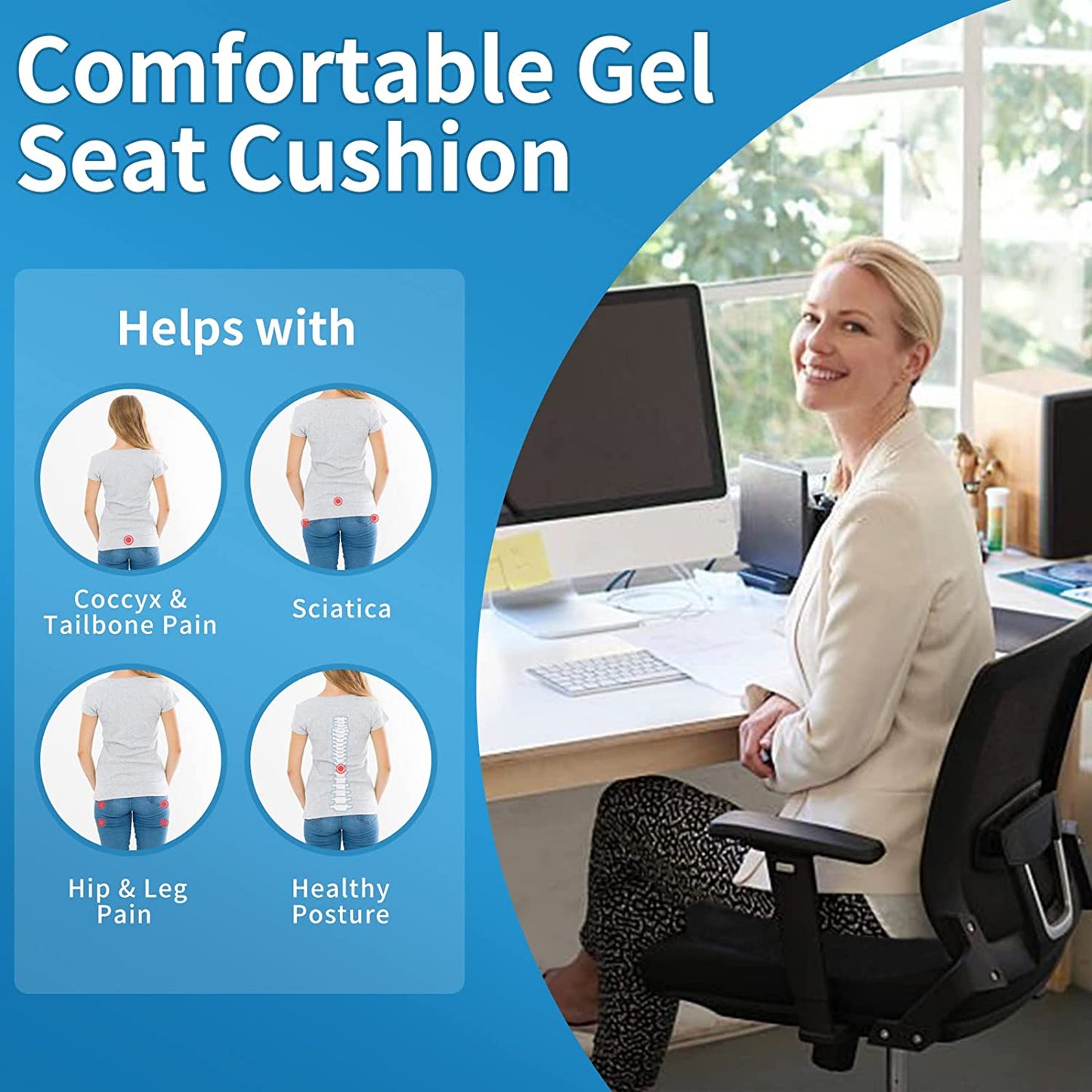 Memory Foam Gel Seat Cushion for Office Chair, Comfort Car Chair Cushion, Desk Seat Cushion for Tailbone Sciatica Pain Relief, Ergonomic Seat Pad,Suede,Black