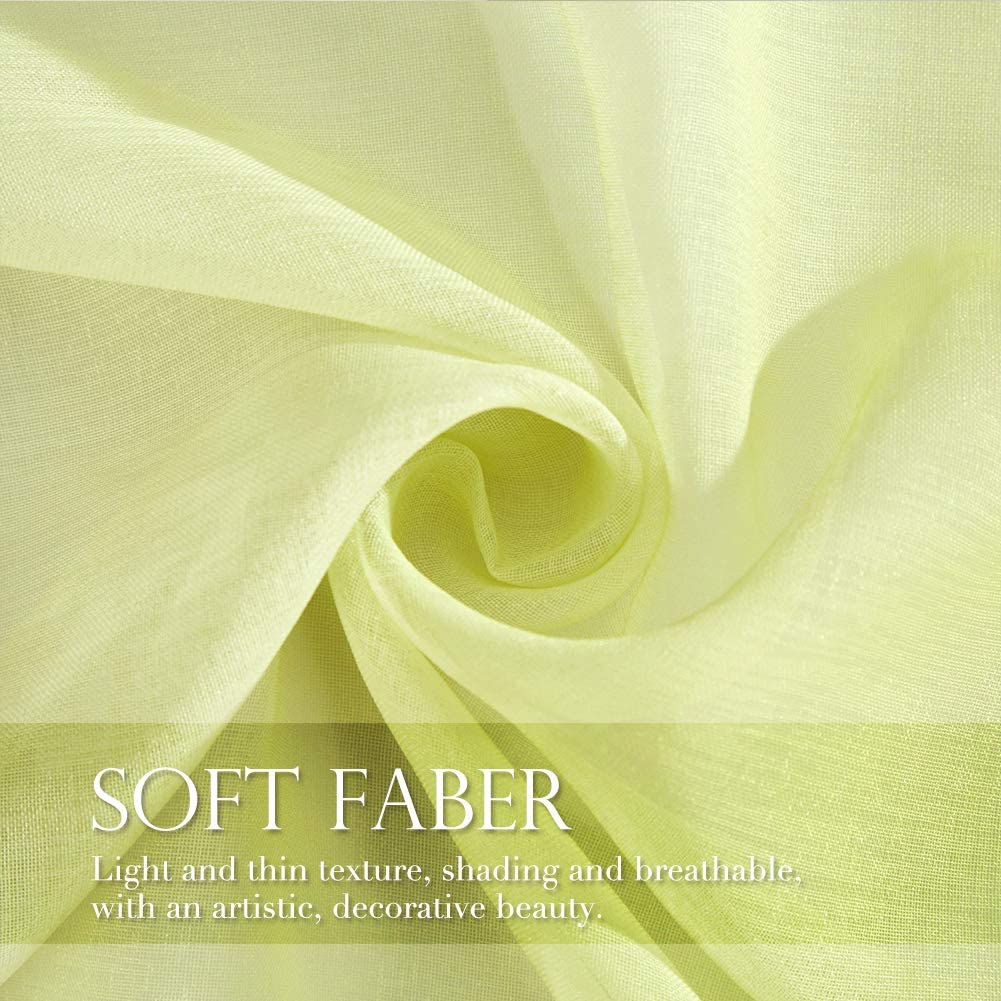 2x Ombre Sheer Curtains Draperies Window Treatment, White and Green