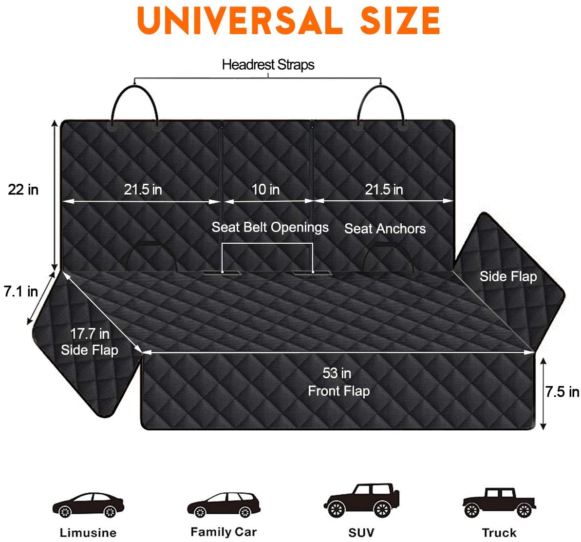 Dog Car Seat Cover, Back Seat Cover for Dogs Pet Car Seat Protector Waterproof Bench Car Seat Cover - Black
