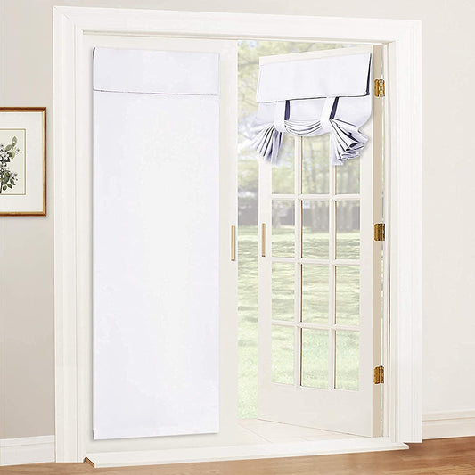 2x Blackout Door Curtain - Privacy Thermal Insulated Door Window Curtains for Patio French Door Front Door Sidelight Curtain Tie up Shade, White