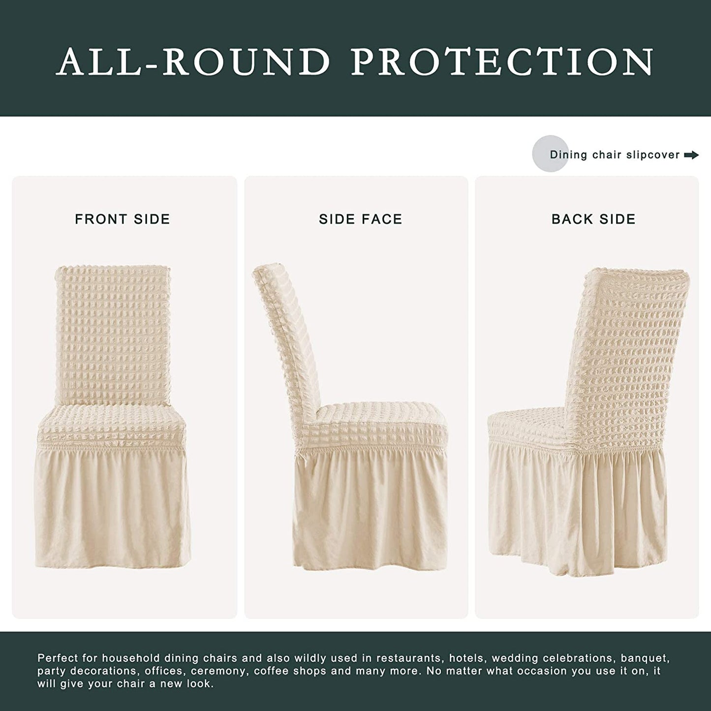 Stretchy Dining Room Chair Covers with Long Skirt, Suitable for families, parties, dirt resistant ,Set of 2/4/6/8 PCS,Light Khaki