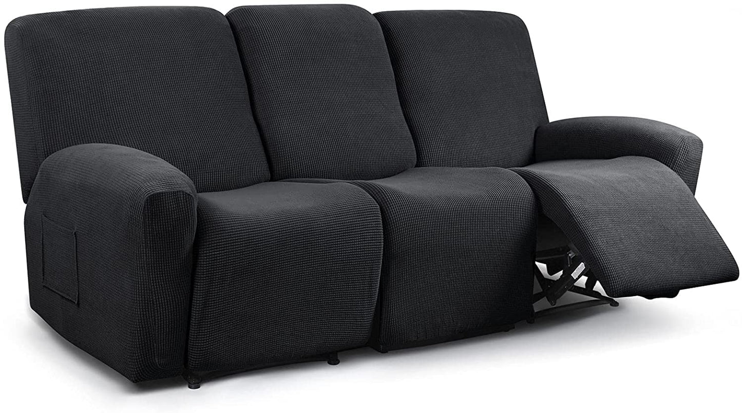 Recliner Sofa Covers Stretch for 1/2/3 Seats Jacquard Pattern Furniture Protector, Black