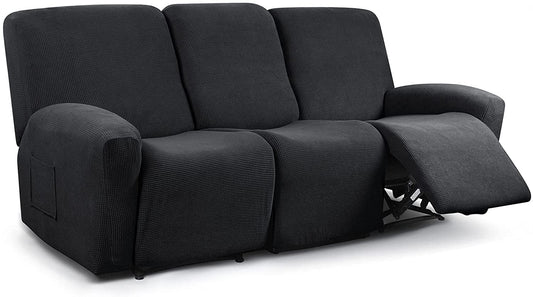 Recliner Sofa Covers Stretch for 1/2/3 Seats Jacquard Pattern Furniture Protector, Black