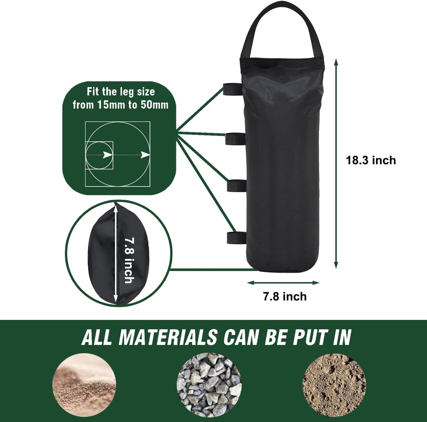 112 LBS Extra Large Pop up Canopy Weights Sand Bags for Ez Pop up Canopy Tent Outdoor Instant Canopies, 4-Pack,Black (Without Sand) Dark Black