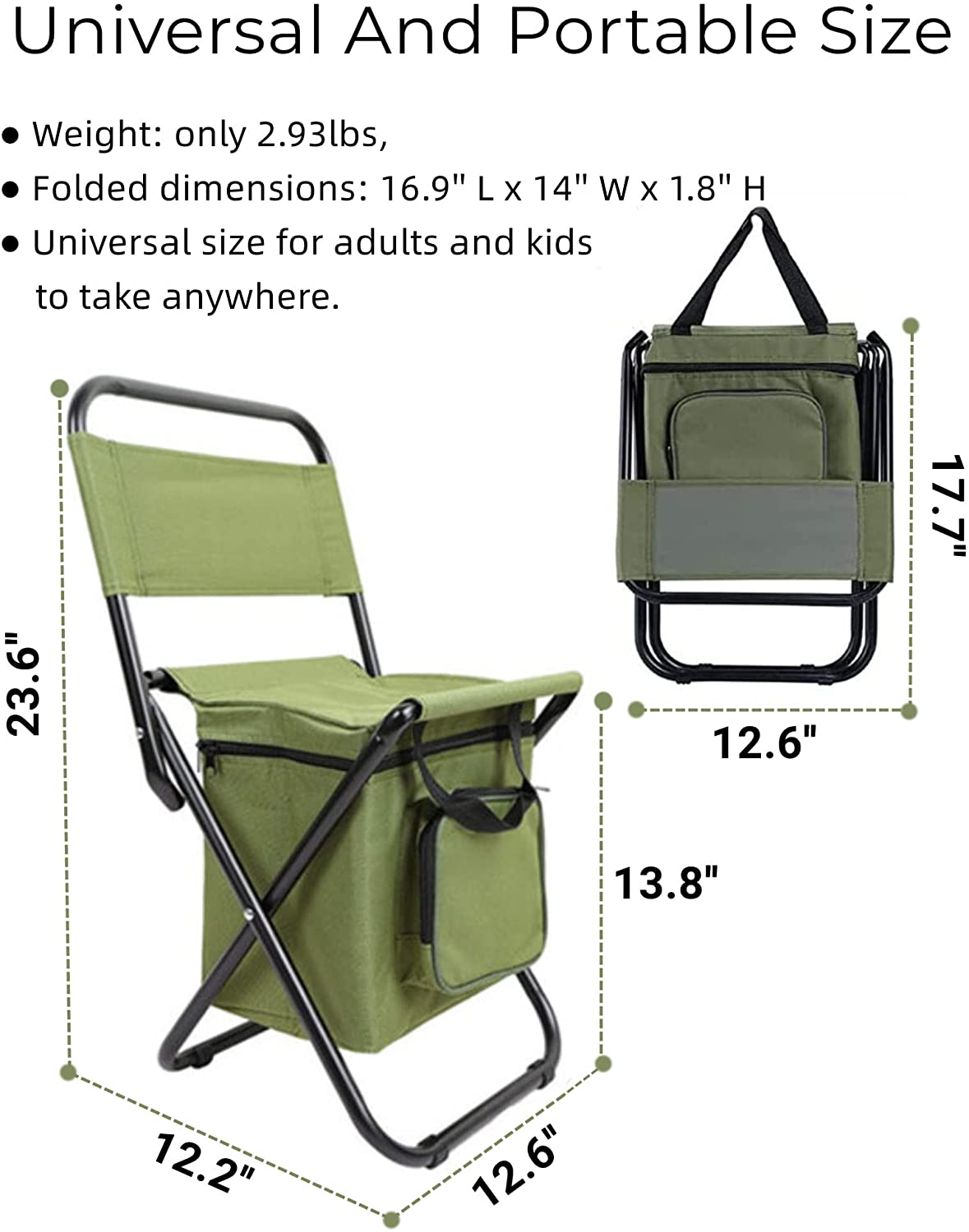 Portable Foldable Camping Chair with Cooler Bag, Lightweight Backrest Stool Compact Folding Chair Seat, Outdoor Backrest Stool with Folding Backpack for Camping Hunting Fishing Hiking