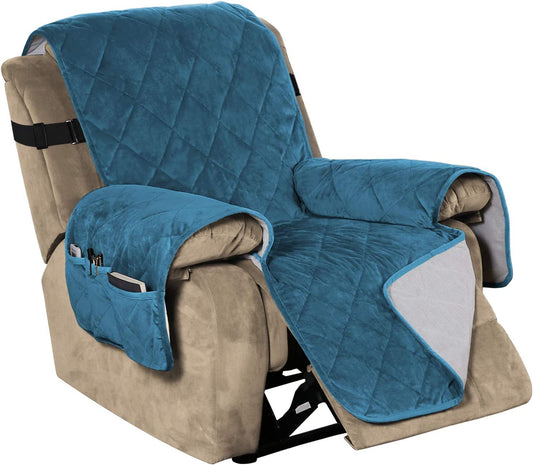 Recliner Covers Velvet Slip Resistant Recliner Sofa Slipcover Seat  Couch Furniture Protector with Elastic Straps Recliner Cover - Peacock Blue
