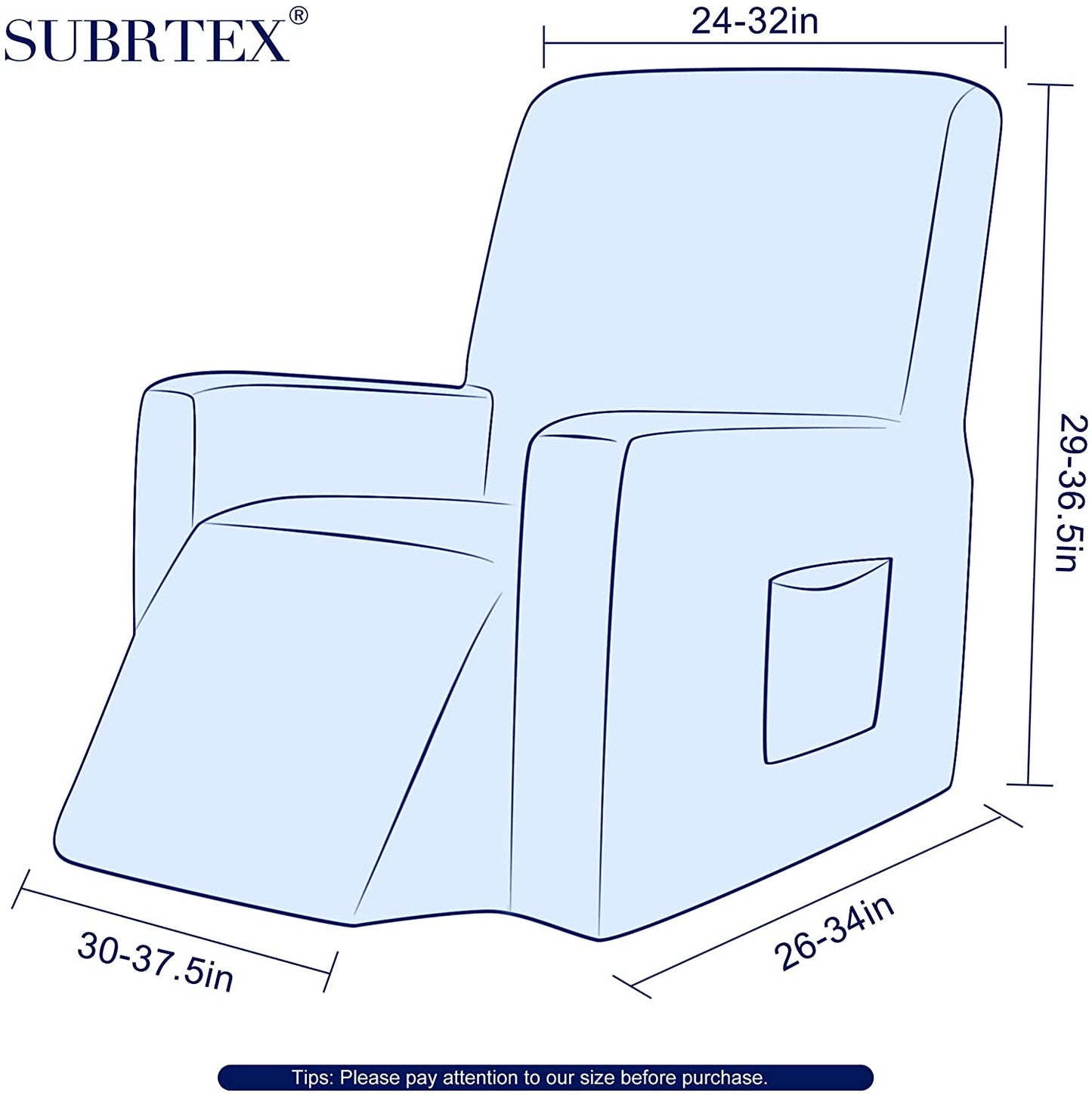 Stretch Rocking Recliner Silpcover with Side Pocket, Grayish Blue