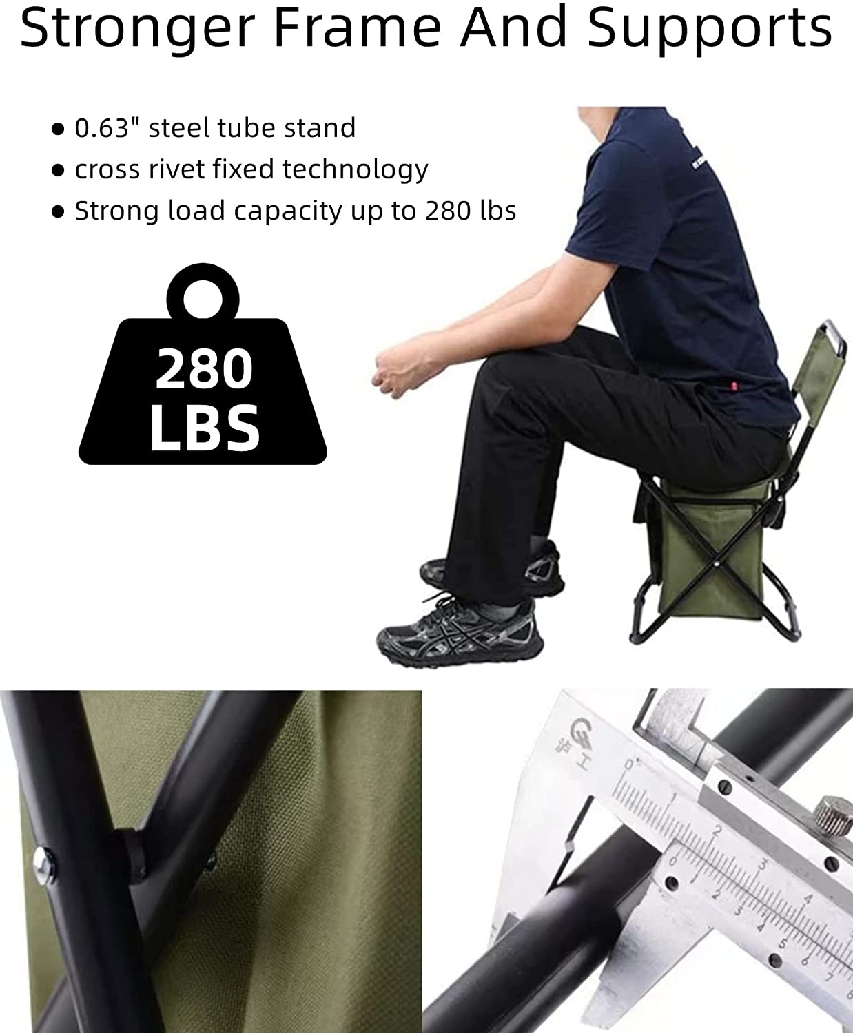 Portable Foldable Camping Chair with Cooler Bag, Lightweight Backrest Stool Compact Folding Chair Seat, Outdoor Backrest Stool with Folding Backpack for Camping Hunting Fishing Hiking