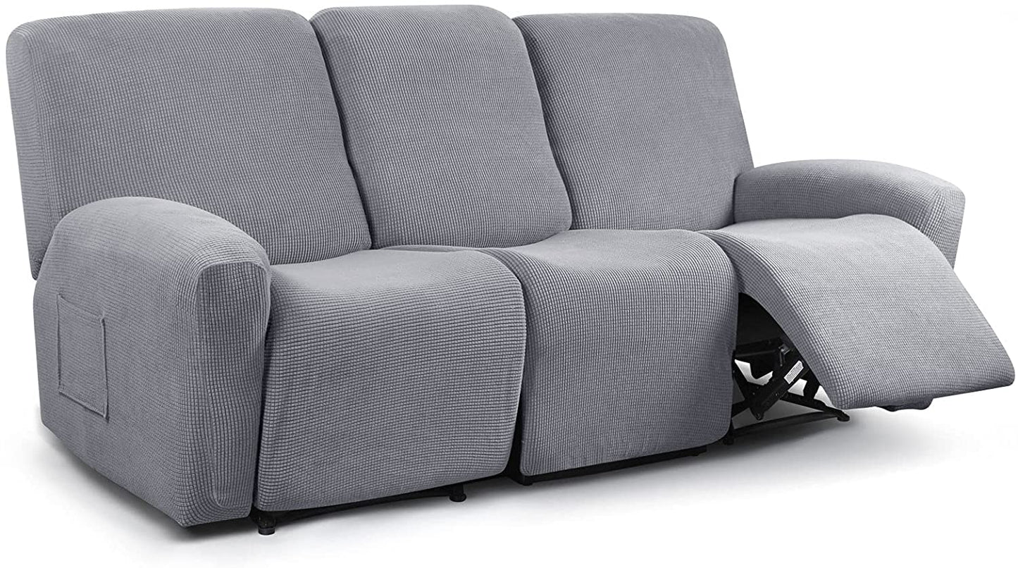 Recliner Sofa Covers Stretch for 1/2/3 Seats Jacquard Pattern Furniture Protector, Light Grey