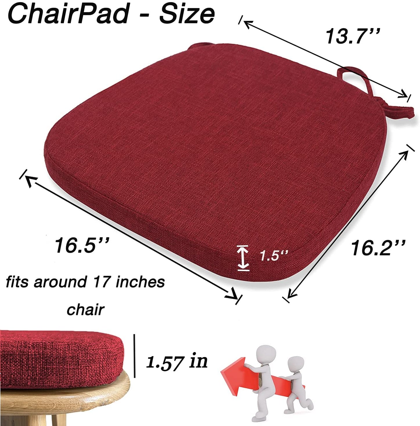 Chair Cushion with Ties for Dining Chairs (1/4/6/8 PCS, Red)