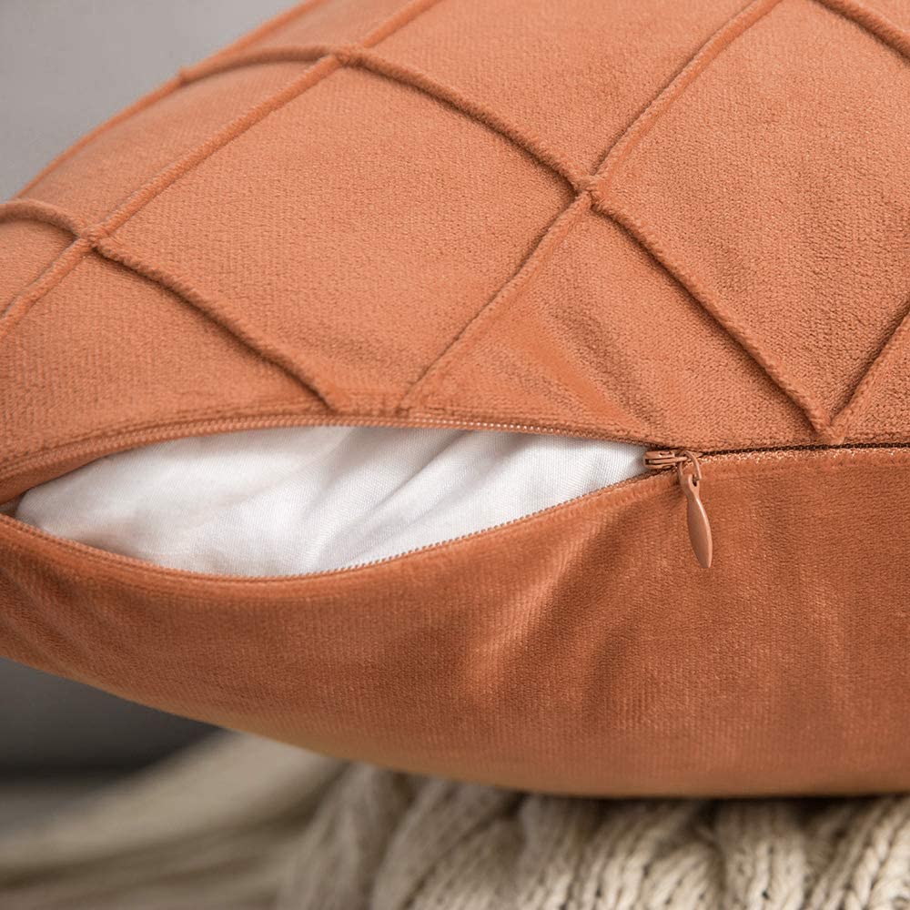 Velvet Throw Pillow Square Soft Couch Pillows Set of 2 (Inserts + Pillow Covers,Orange Yellow)