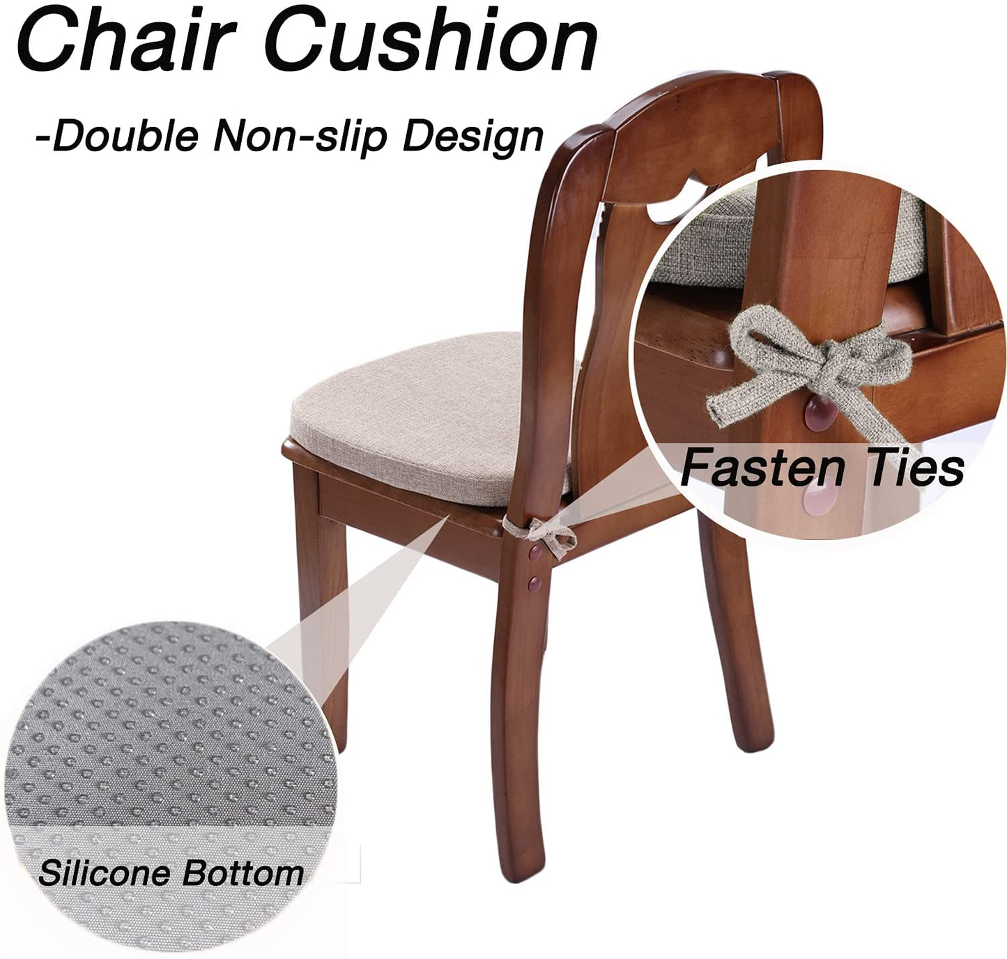 Chair Cushion with Ties for Dining Chairs (1/4/6/8 PCS, Linen)