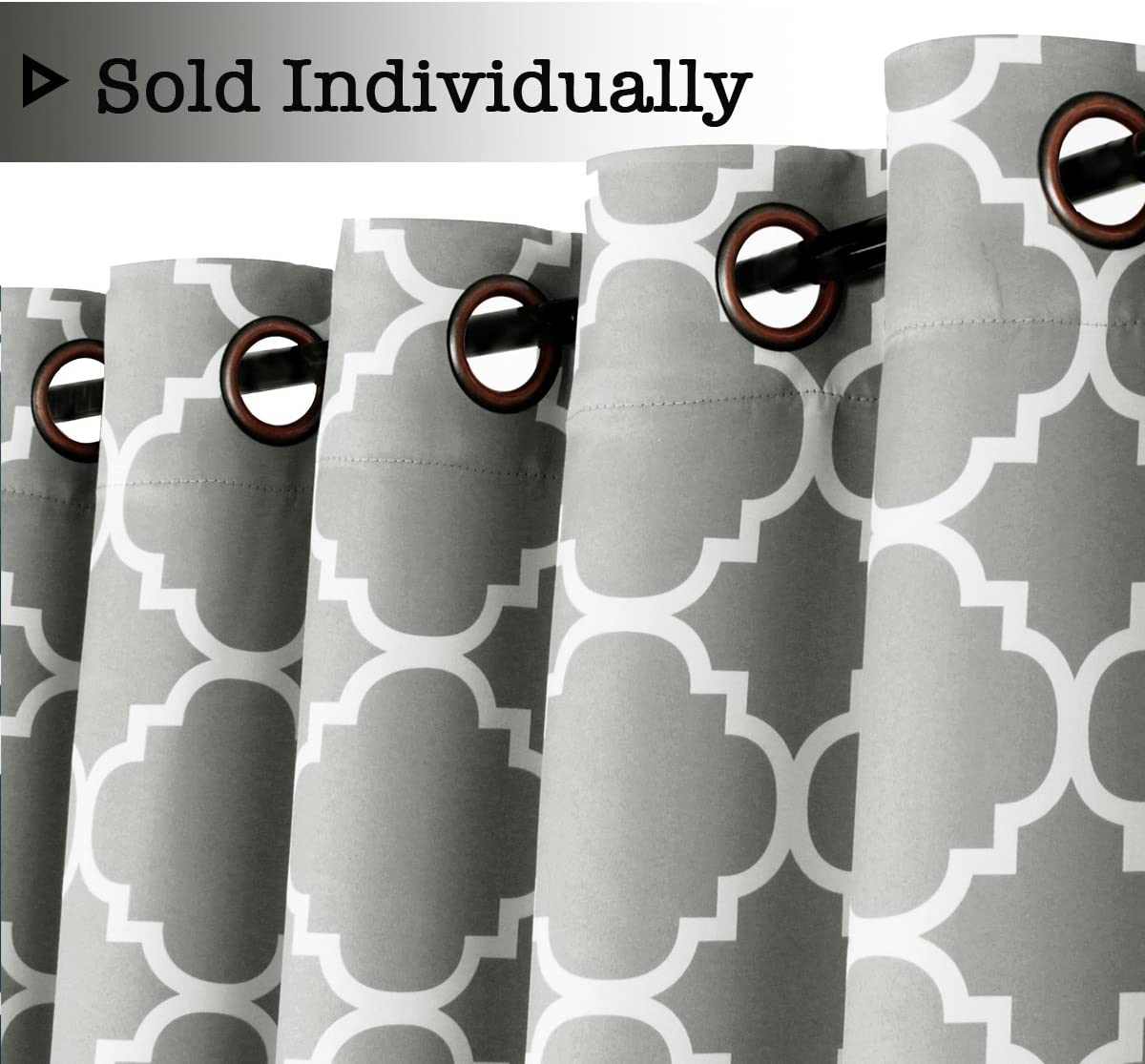 Blackout Curtain for Sliding Glass Door Moroccan Tile Quatrefoil Pattern, Light Grey and White
