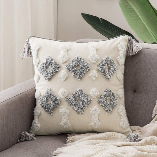 Tribal Boho Woven with Tassels Pillow Square Soft Couch Pillows Set of 2 (Inserts + Pillow Covers, Diamond)