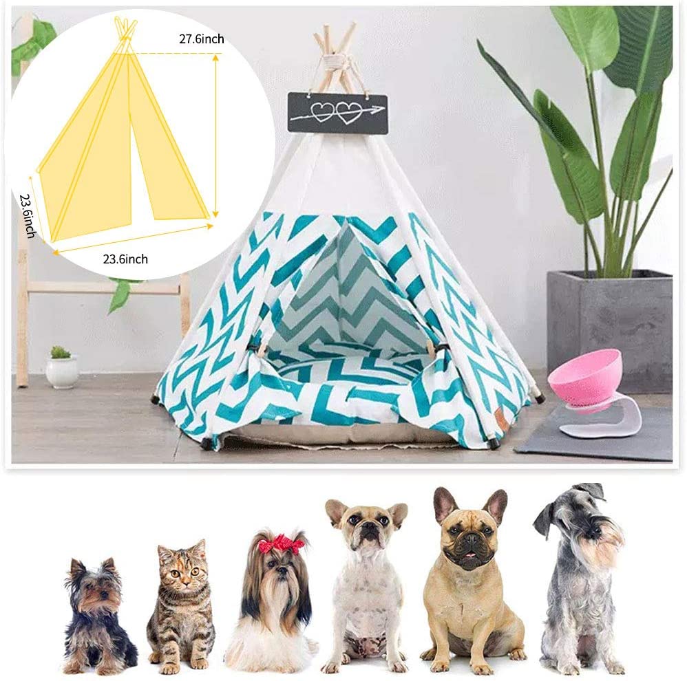 Pet Teepee with Cushion for Dogs and Cats Puppies House with Bed Pet Tent Bed Indoor Outdoor, Off White