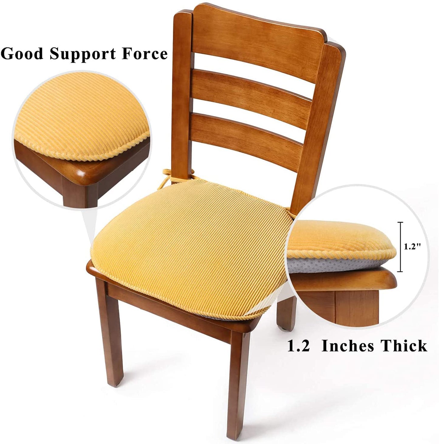 Indoor Chair Pad with Ties, Dining Chair Pads, Non Slip Seat Cushions for Kitchen Chairs (4/6/8 PCS, Yellow)