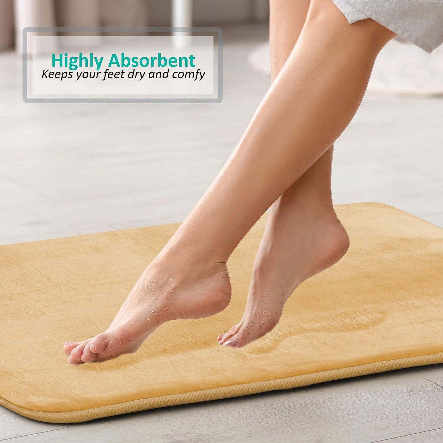 Bathroom Rugs Memory Foam Bath Mat Set for Bathroom, Non Slip Absorbent Velvet - Fast Drying –Bathroom Rug and Contour Rug Set 3 Piece -Beige