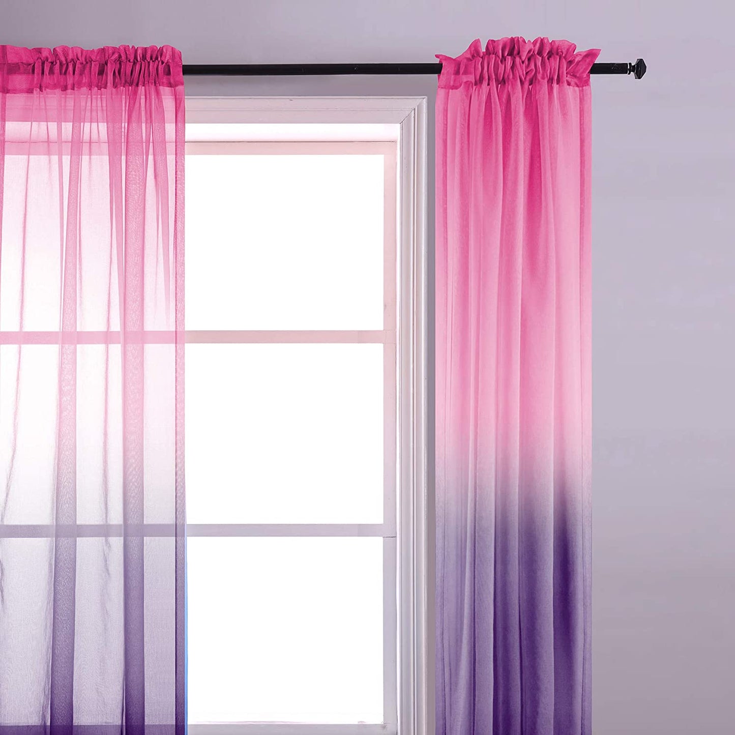 Ombre Sheer Curtains for Bedroom 2 Pieces Set Reversible Pink and Purple