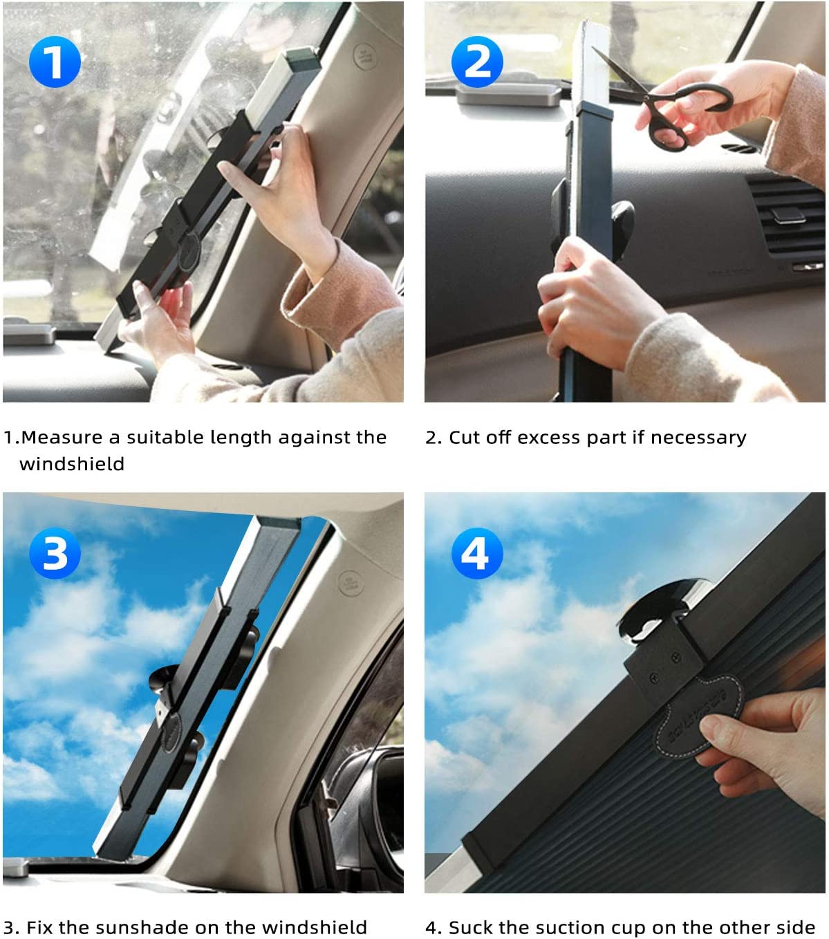 Retractable Windshield Sun Shade for Car, Large Sun Visor Protector Blocks 99% UV Rays to Keep Cool,  Fits Front Window of Various Models