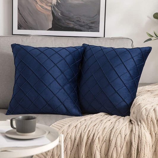 Velvet Throw Pillow Square Soft Couch Pillows Set of 2 (Inserts + Pillow Covers, Navy)
