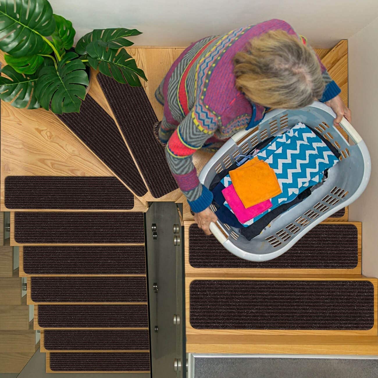 Stair Treads Carpet Non-Slip Indoor Stair Runners for Wooden Steps, Stair Rugs for Kids and Dogs, Set of 15, 8" X 30", Brown