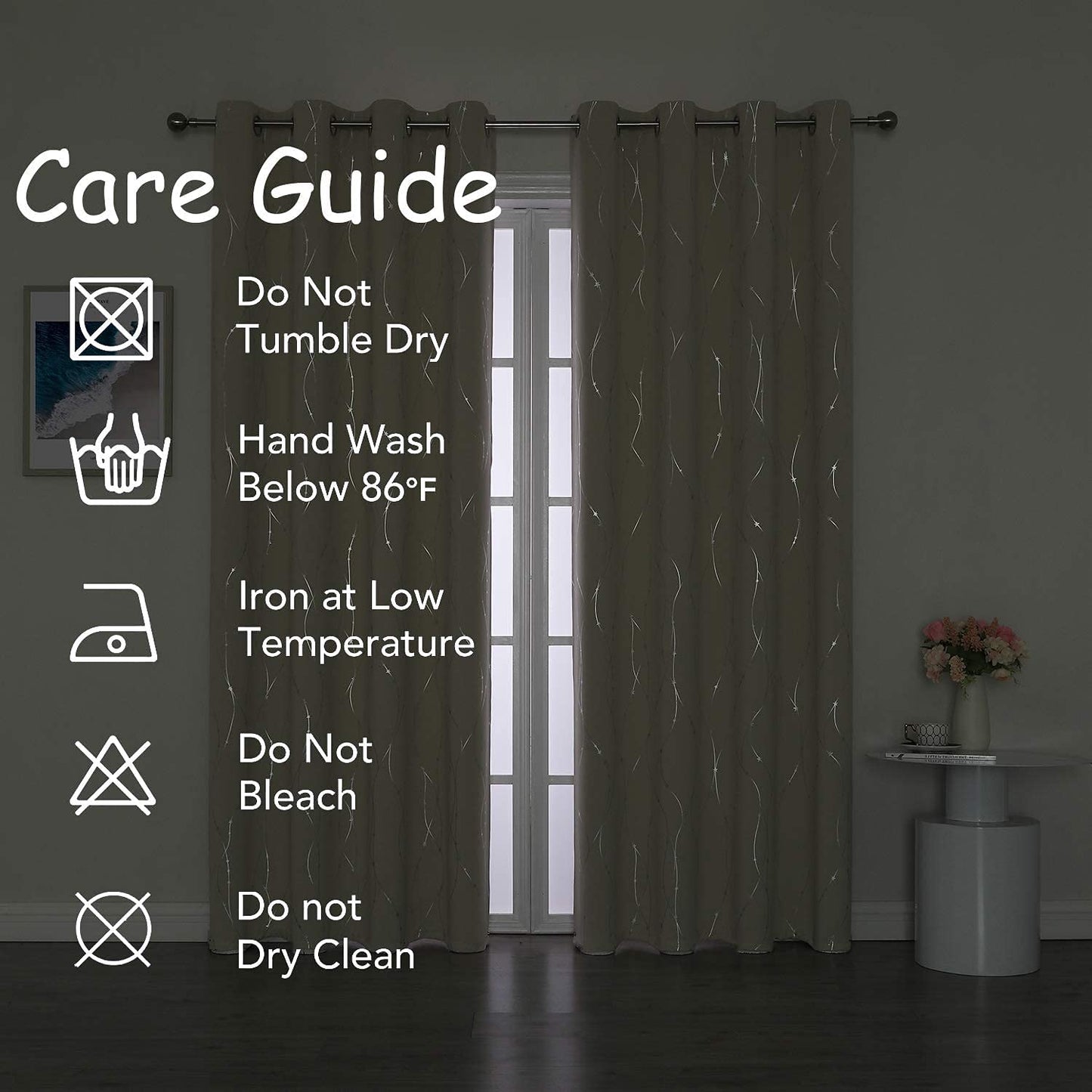 Cream Curtains Bedroom Silver Star Print Design Thermal Insulated Room Darkening Window Treatment Grommet Drapes for Living Room/Kids Game Room Set of 2 Panels