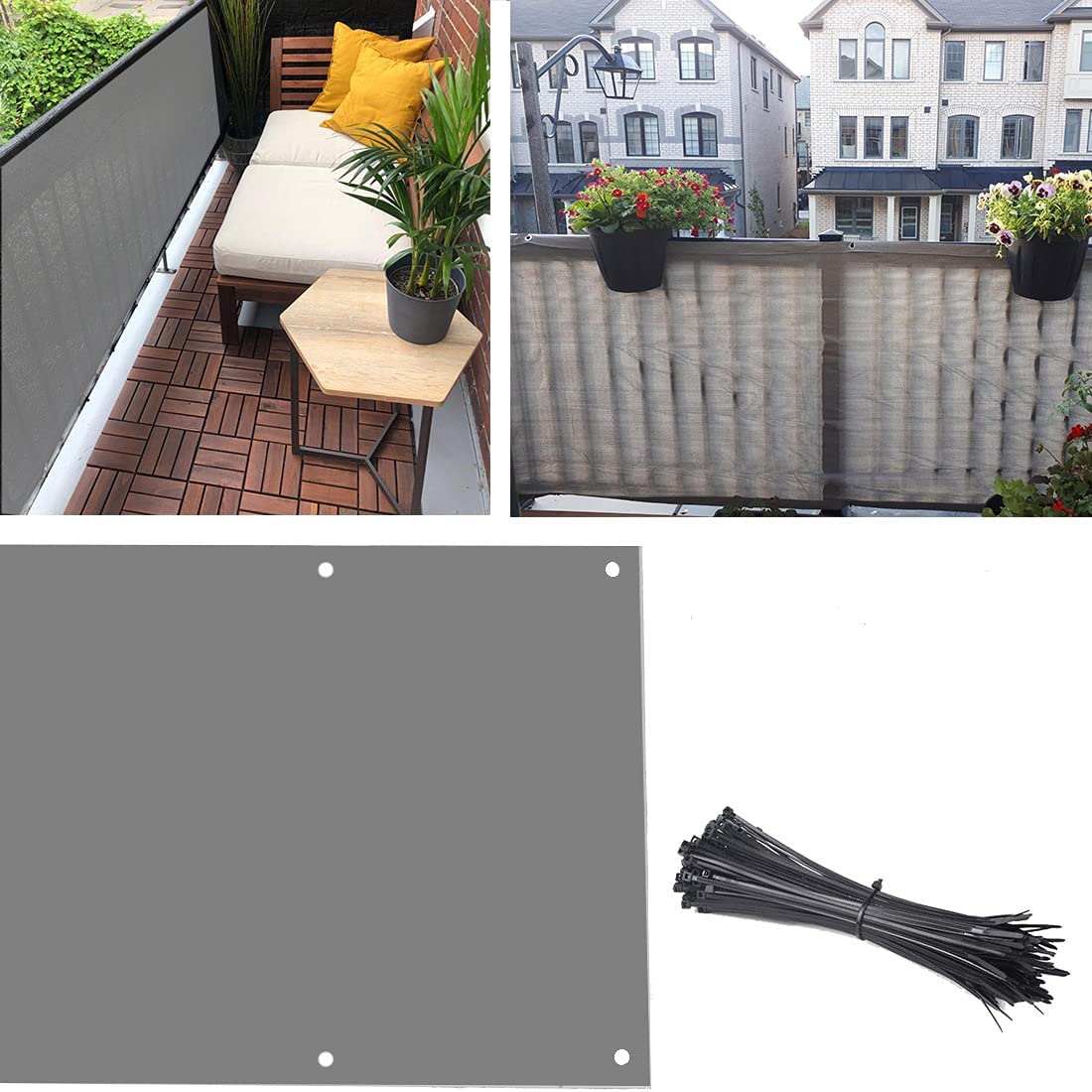 Balcony Privacy Screen Fence Cover, Privacy Screen UV-Resistant Visibility Reduction Fence Screen for Balcony, Backyard, Patio, Porch, Garden (Grey)