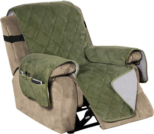 Recliner Covers Velvet Slip Resistant Recliner Sofa Slipcover Seat  Couch Furniture Protector with Elastic Straps Recliner Cover - Loden