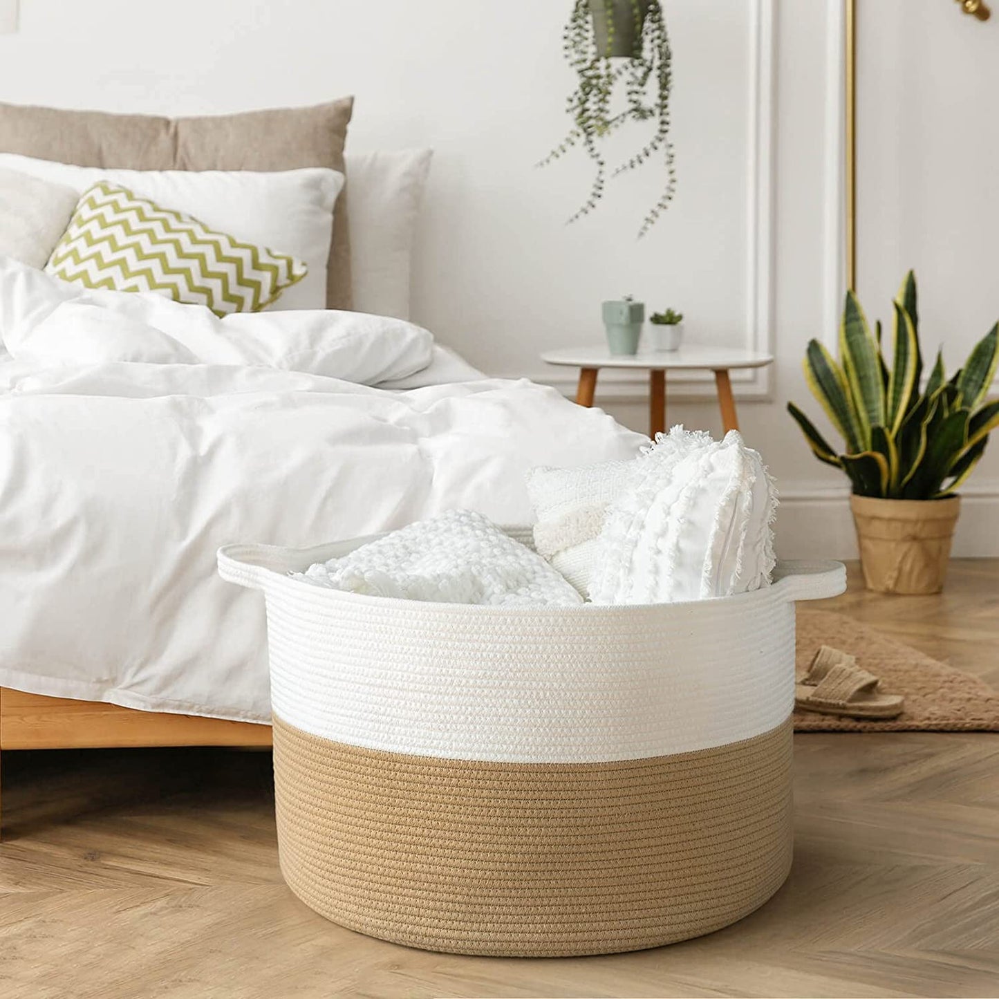 Laundry Baskets Storage Basket with Handles,Decorative Basket for Living room,Woven Storage Basket for Toys Bin-22x14in,Gradient Yellow
