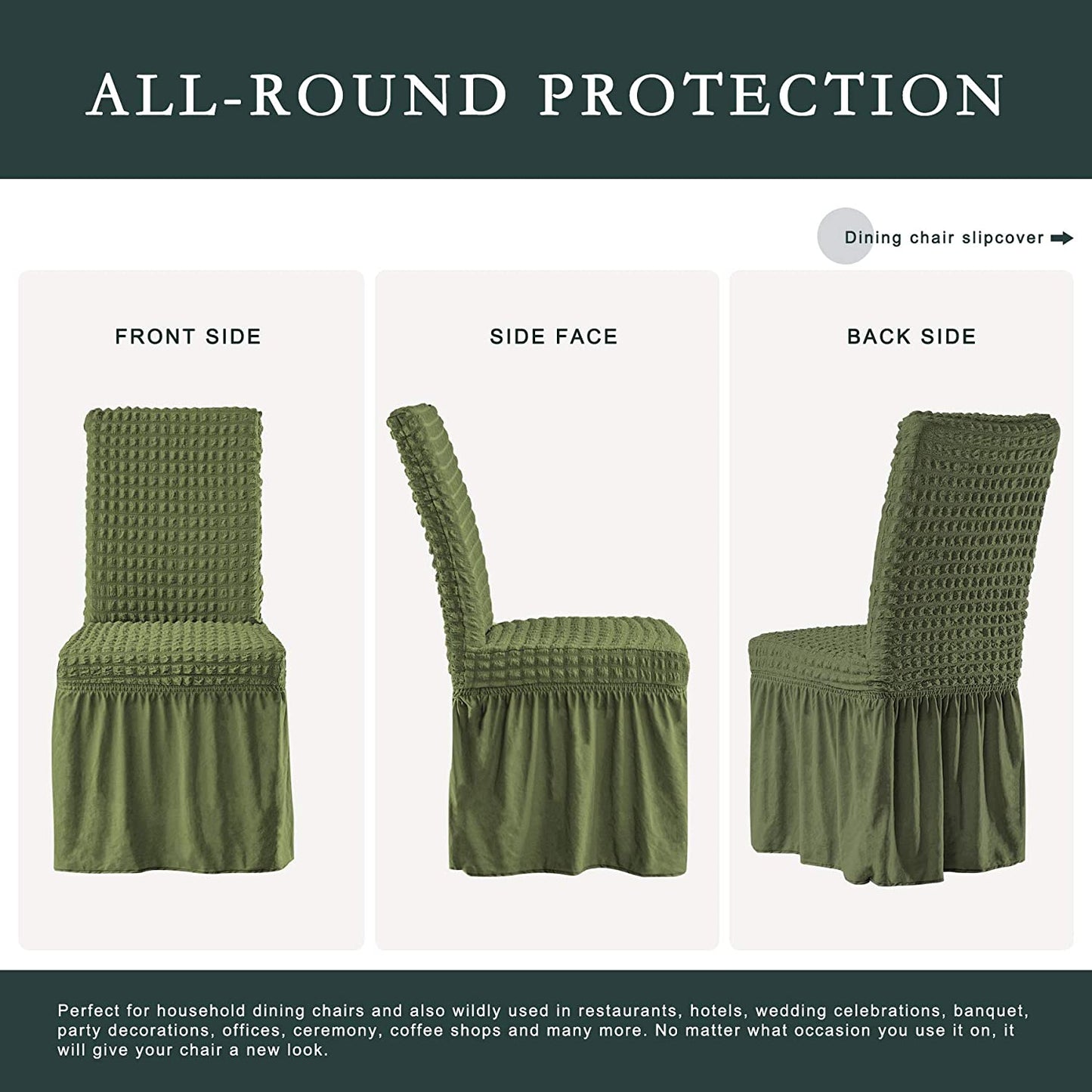 Stretchy Dining Room Chair Covers with Long Skirt, Suitable for families, parties, dirt resistant ,Set of 2/4/6/8 PCS,Green