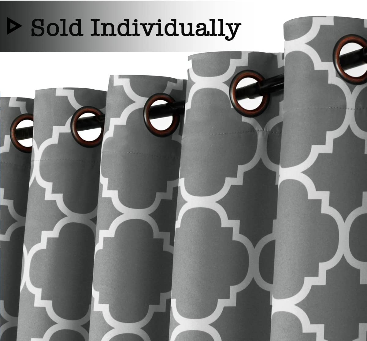 Blackout Curtain for Sliding Glass Door Moroccan Tile Quatrefoil Pattern, Grey and White