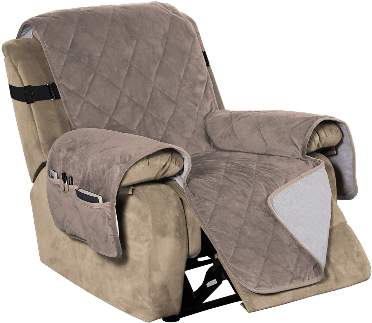 Recliner Covers Velvet Slip Resistant Recliner Sofa Slipcover Seat  Couch Furniture Protector with Elastic Straps Recliner Cover - Taupe