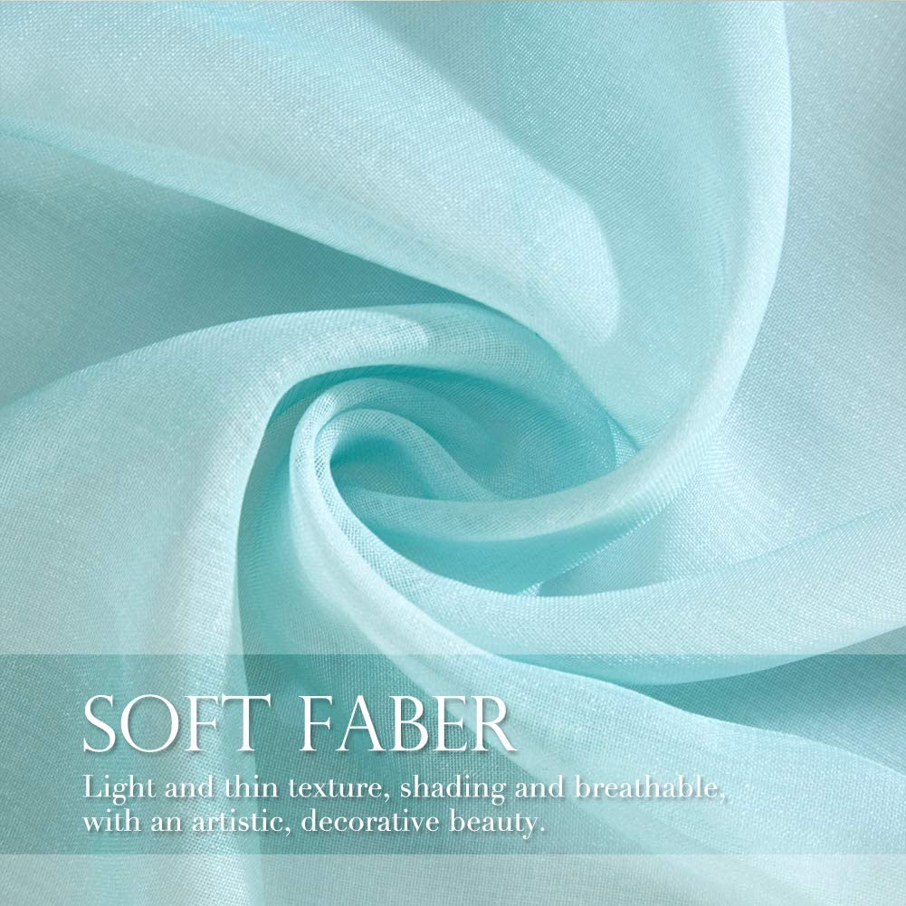 2x Ombre Sheer Curtains Draperies Window Treatment, White and Turquoise