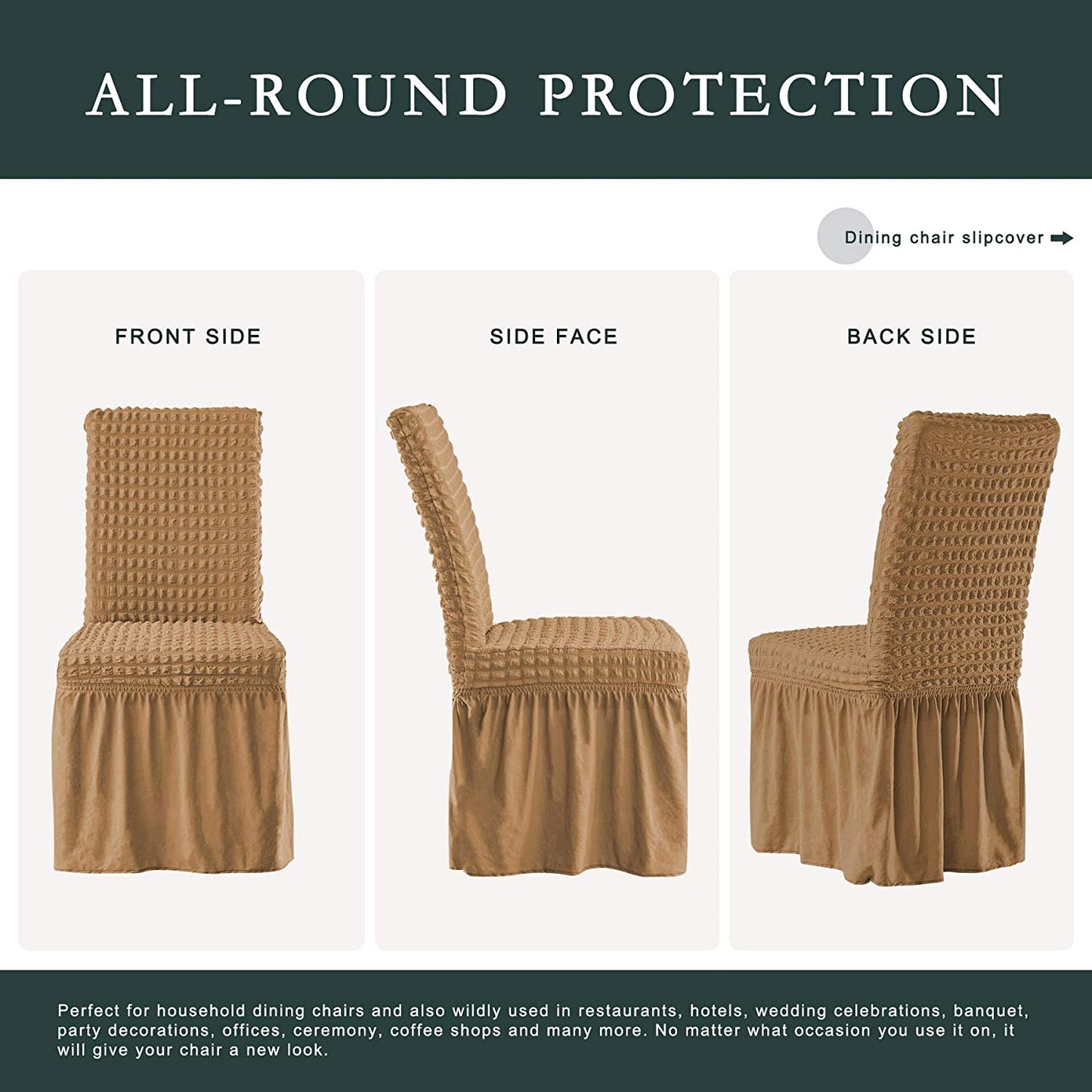 Stretchy Dining Room Chair Covers with Long Skirt, Suitable for families, parties, dirt resistant ,Set of 2/4/6/8 PCS,Almond