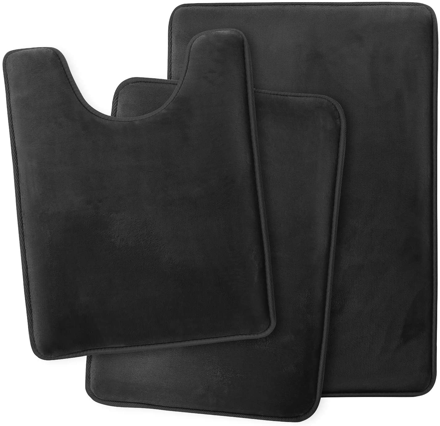 Bathroom Rugs Memory Foam Bath Mat Set for Bathroom, Non Slip Absorbent Velvet - Fast Drying –Bathroom Rug and Contour Rug Set 3 Piece - Black