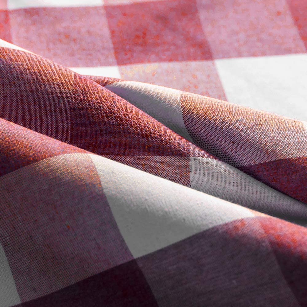 Tie Up Curtain for Kitchen Window Buffalo Check, Burgundy Red and White