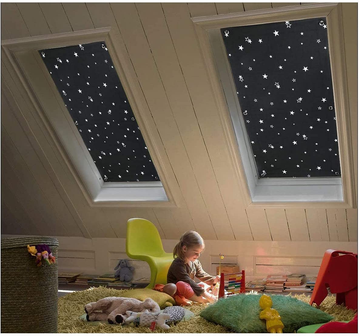 2x Blackout Blind Skylight Window Shades with Suction Cups Portable Thermal Insulated Adjustable Free for Travel Baby Nursery Car Bedroom Sleep Better Guaranteed Darkening Curtain Light